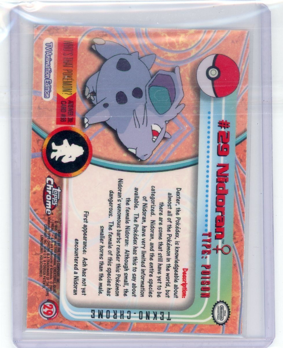 FlipMystic — Nidoran 2000 Topps Chrome Pokemon Tekno Refractor #29 – Official Pokemon TCG Product
