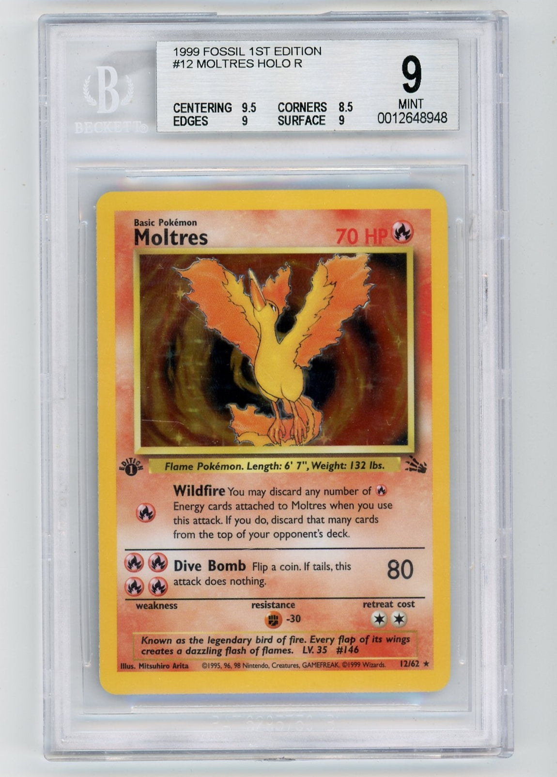 FlipMystic — Moltres 1999 Pokemon Fossil 1st Edition Holo #12/62 BGS 9 – Official Pokemon TCG Product