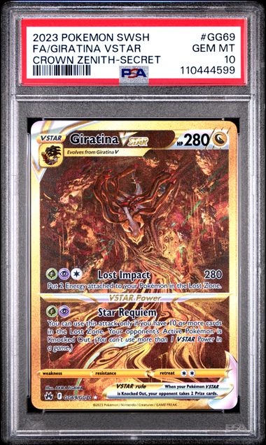 FlipMystic — Giratina Vstar Pokemon Crown Zenith Galarian Gallery Gold Secret Rare #GG69/GG70 PSA 10 – Official Pokemon TCG Product