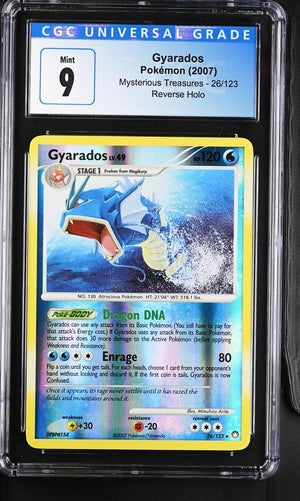FlipMystic — Gyarados 2007 Pokemon Mysterious Treasures reverse holo 26/123 CGC 9 – Official Pokemon TCG Product