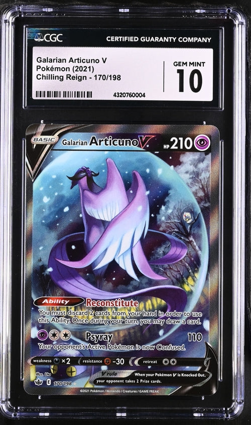 FlipMystic — Galarian Articuno V Pokemon Chilling Reign Alternate Full-Art #170/198 CGC 10 – Official Pokemon TCG Product