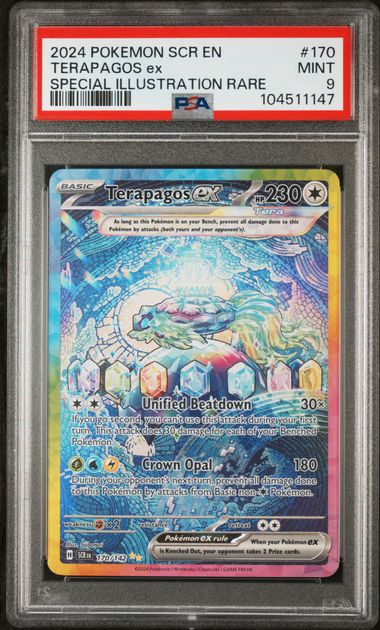 FlipMystic — Terapagos 2024 Pokemon Stellar Crown Special Illustration rare holo 170/142 PSA 9 – Official Pokemon TCG Product