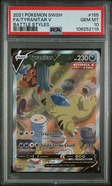 FlipMystic — Tyranitar V Pokemon Battle Styles Alternate Full Art #155/163 PSA 10 – Official Pokemon TCG Product