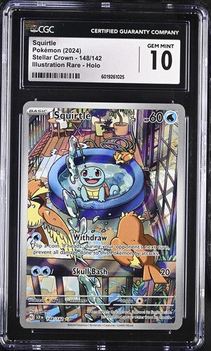 FlipMystic — Squirtle Illustration Rare 2024 Pokemon Stellar Crown holo 148/142 CGC 10 – Official Pokemon TCG Product