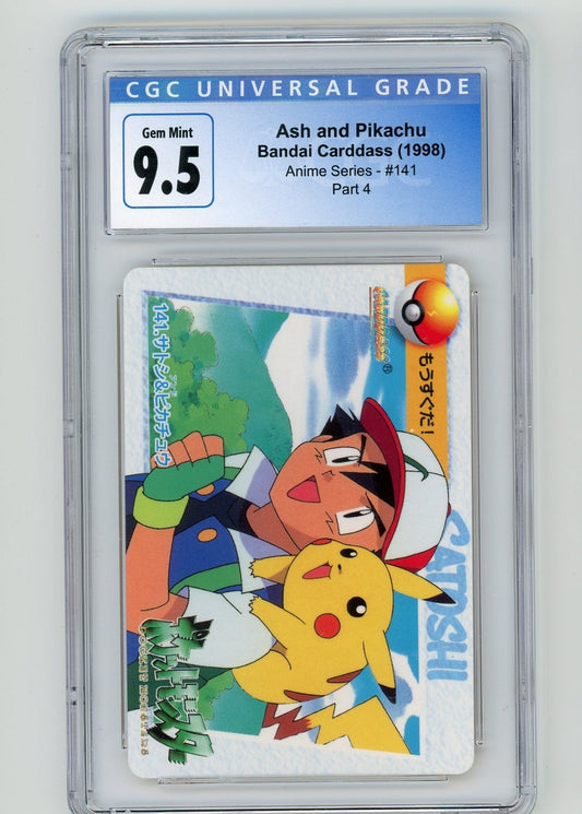FlipMystic — Ash & Pikachu 1998 Pocket Monsters (Pokemon) Bandai Carddass #141 CGC 9.5 – Official Pokemon TCG Product