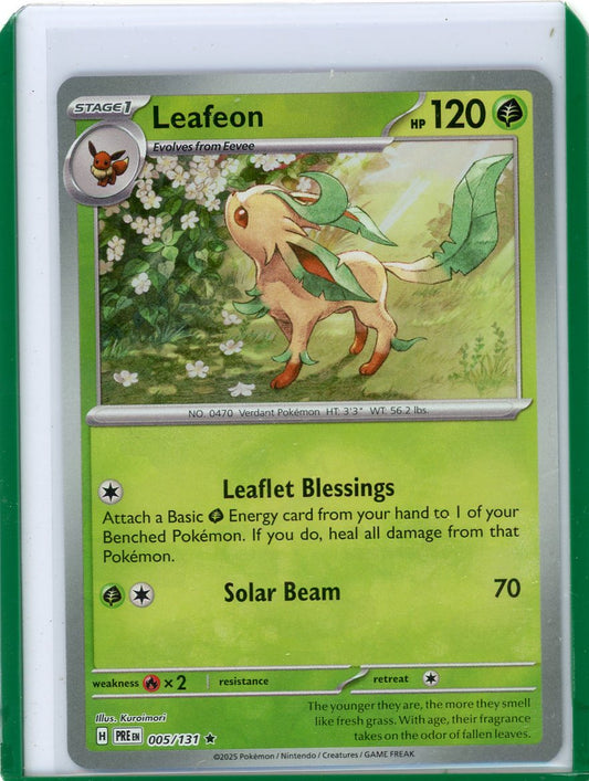 FlipMystic — Leafeon 2025 Pokemon Prismatic Evolutions Master Ball rare holo 005/131 – Official Pokemon TCG Product