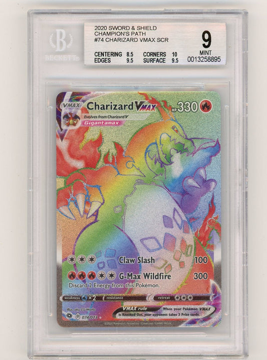 FlipMystic — Charizard Vmax Pokemon Champion's Path Rainbow Full-Art #074/073 BGS 9 – Official Pokemon TCG Product