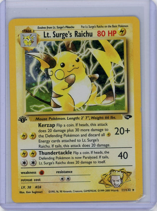 FlipMystic — Lt. Surge's Raichu Pokemon Gym Challenge 1st Edition Holo #11/132 – Official Pokemon TCG Product