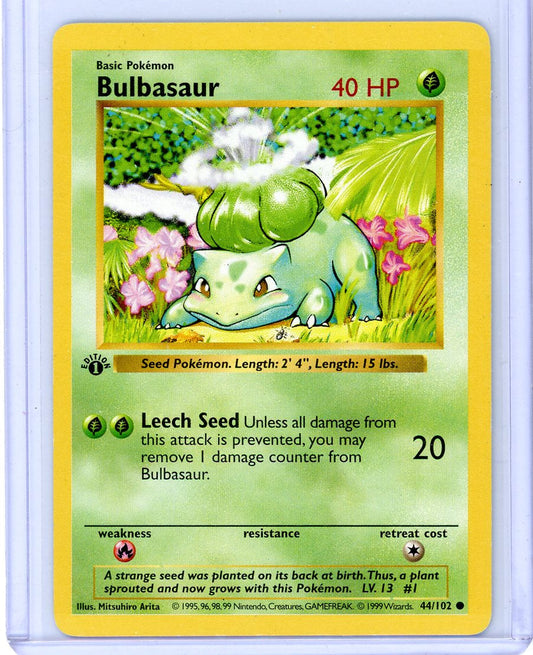 FlipMystic — Bulbasaur 1999 Pokemon Base Set 1st Edition Shadowless #44/102 – Official Pokemon TCG Product