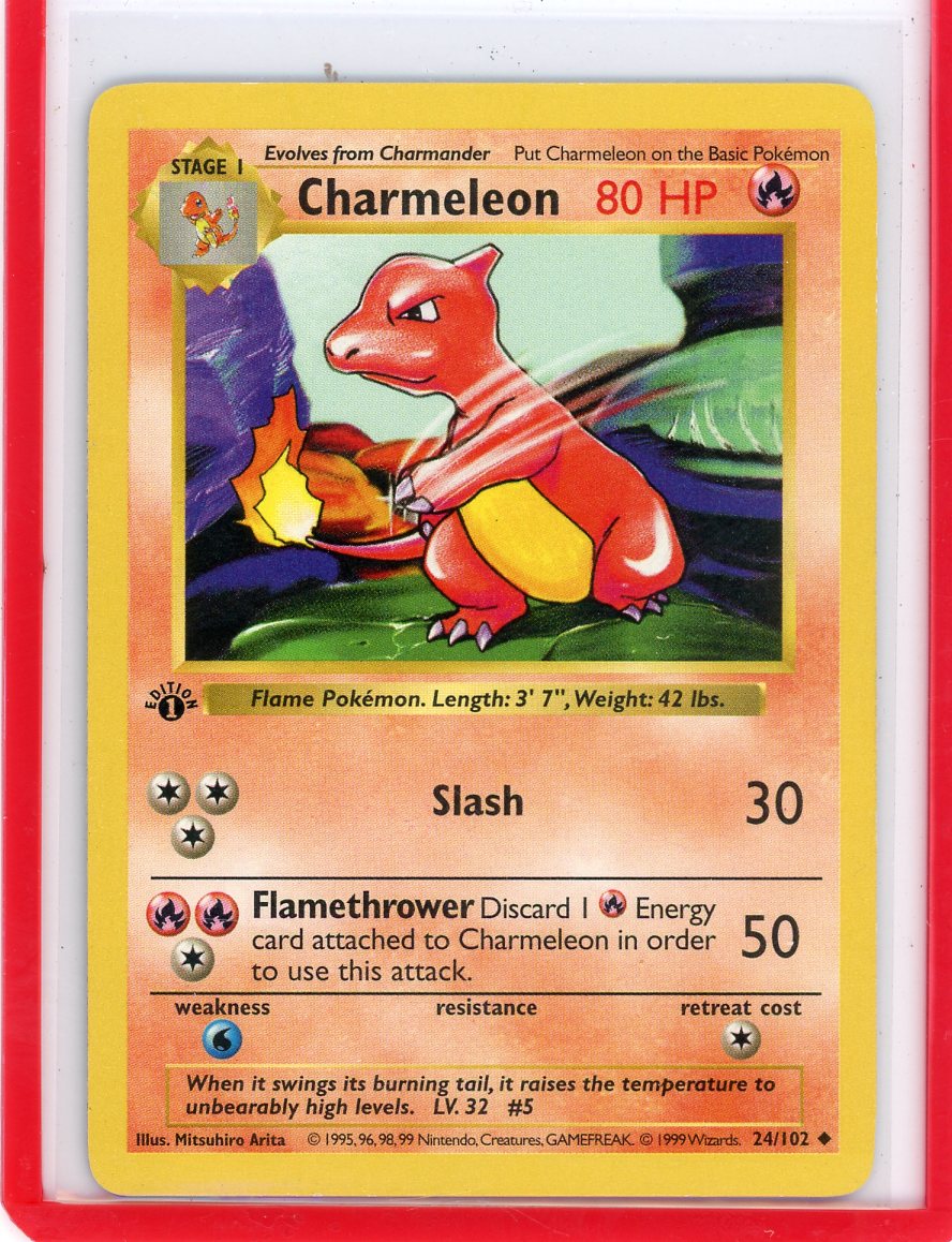 FlipMystic — Charmeleon 1999 Pokemon Base Set 1st Edition Shadowless non holo 24/102 – Official Pokemon TCG Product