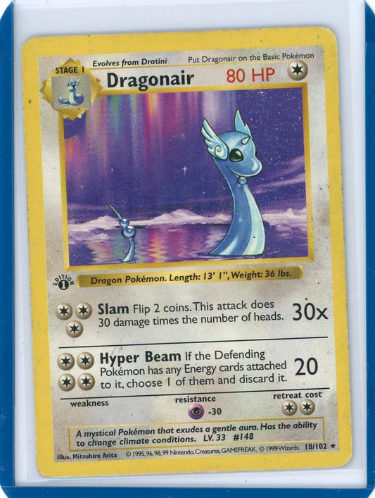 FlipMystic — Dragonair 1999 Pokemon Base Set 1st Edition Shadowless rare non holo 18/102 HP/DMG – Official Pokemon TCG Product