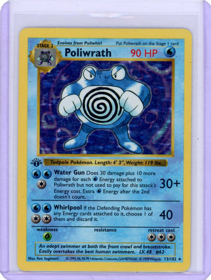 FlipMystic — Poliwrath 1999 Pokemon Base Set 1st Edition Holo #13/102 – Official Pokemon TCG Product