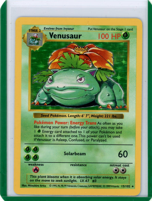FlipMystic — Venusaur 1999 Pokemon Base Set Shadowless Holo #15/102 – Official Pokemon TCG Product