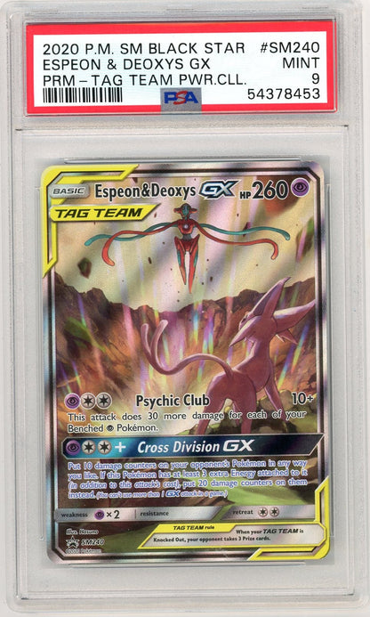 FlipMystic — Espeon & Deoxys GX Pokemon Black Star Promo #SM240 PSA 9 – Official Pokemon TCG Product