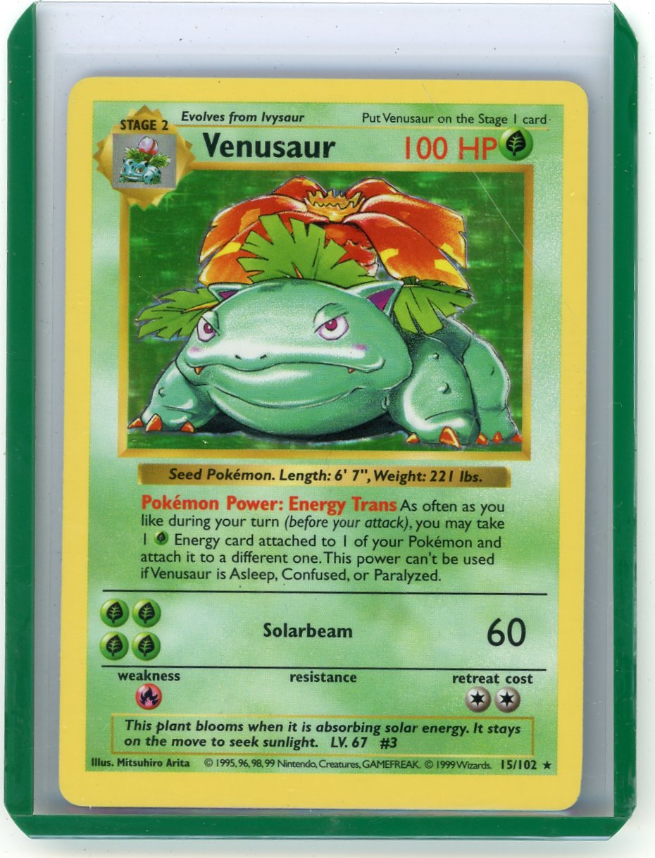 FlipMystic — Venusaur 1999 Pokemon Base Set Shadowless Holo #15/102 – Official Pokemon TCG Product