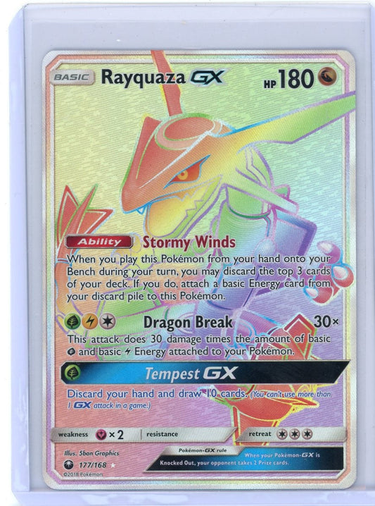 FlipMystic — Rayquaza GX Pokemon Celestial Storm Full-Art Rainbow Rare #177/168 – Official Pokemon TCG Product
