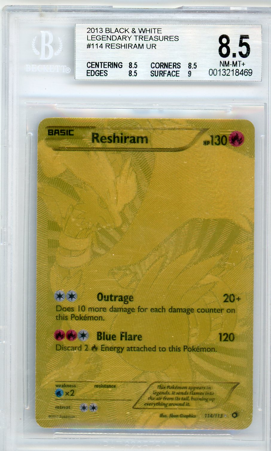 FlipMystic — Reshiram Pokemon Black & White Legendary Treasures Gold Secret Rare #114/113 – Official Pokemon TCG Product
