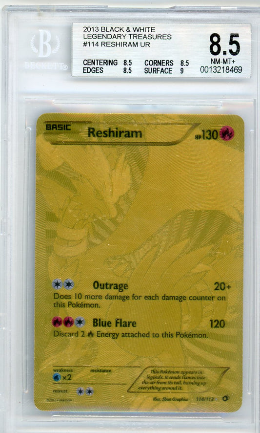 FlipMystic — Reshiram Pokemon Black & White Legendary Treasures Gold Secret Rare #114/113 – Official Pokemon TCG Product