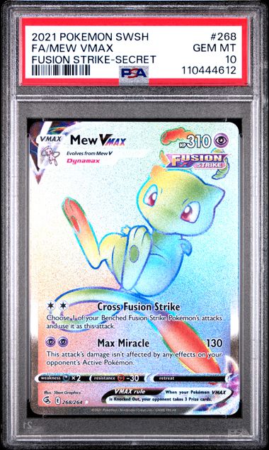 FlipMystic — Mew Vmax Pokemon Fusion Strike Rainbow Secret Rare #268/264 PSA 10 – Official Pokemon TCG Product