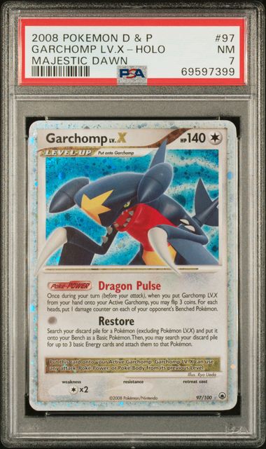 FlipMystic — Garchomp Lv.X Pokemon Diamond & Pearl Majestic Dawn Holo #97/100 PSA 7 – Official Pokemon TCG Product